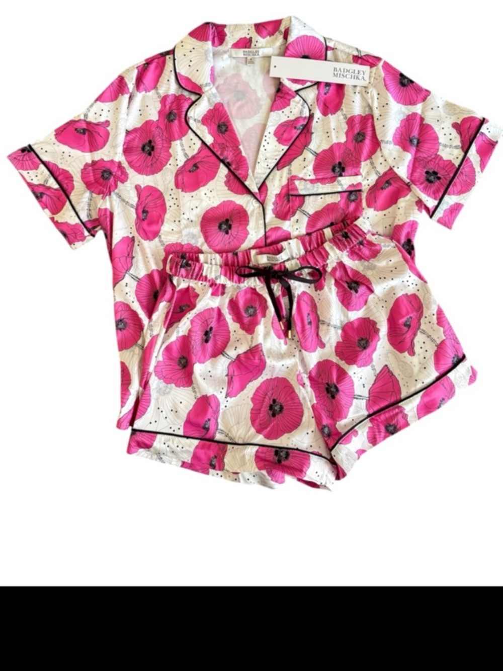 Badgley Mischka Pajama short set White / Pink Floral Print NWT . - Picture 2 of 16